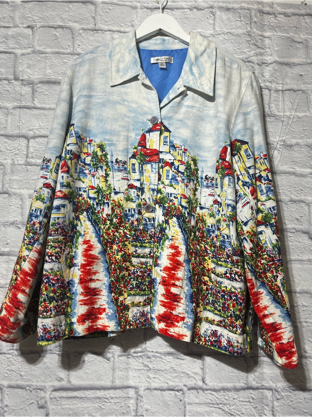 Coldwater Creek Blue and Red Scenic Print Jacket